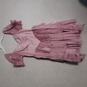 Elegant Pink Gothic Dress Puff Sleeve Dress with Bows